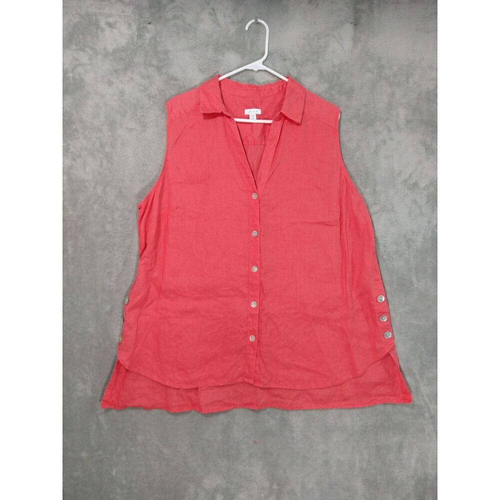 J. Jill Coral Sleeveless Button-Down Linen Blend Top